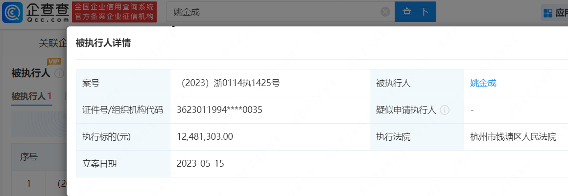      RNG老板姚金成因借贷纠纷被强制执行1248万     