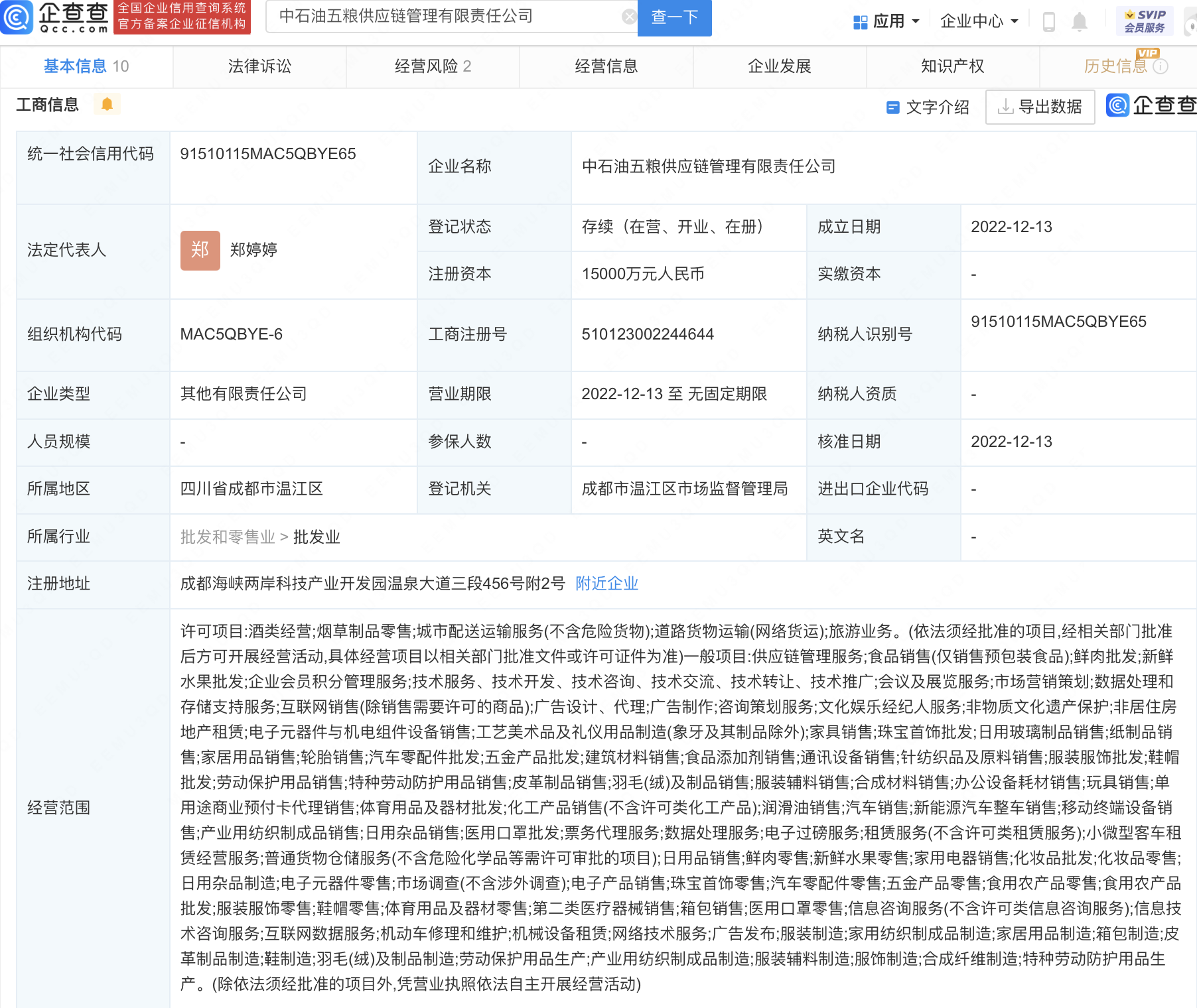 CNPCは登録資本金1億5000万ドルのサプライチェーン管理会社に投資